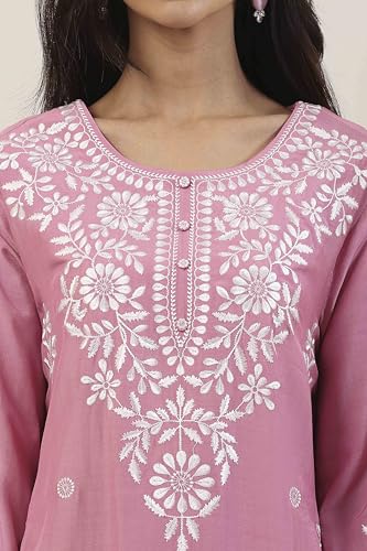 Biba Women Pink Poly Viscose Straight Suit Set_36