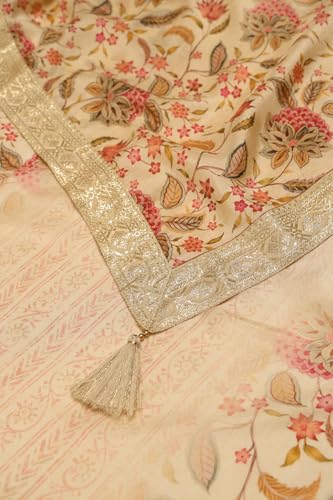 Soch Womens Cream Dola Silk Floral Print Suit Set With Cutdana