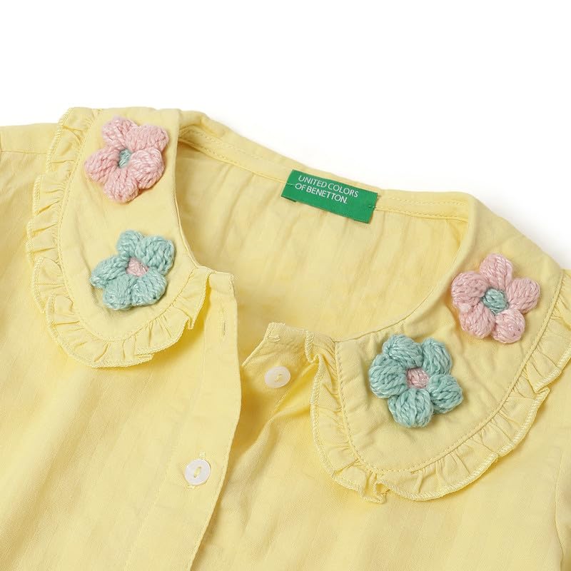 United Colors of Benetton Regular Fit Peter Pan Collar Crochet Flowers Seersucker Shirt