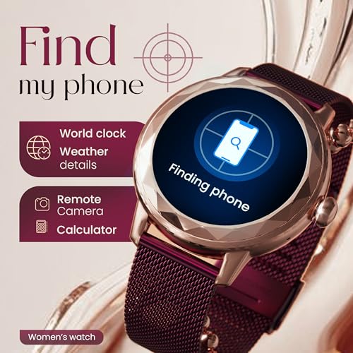 GOBOULT Newly Launched Alora Smart Watch 1.19'' AMOLED Display, BT Calling, Rotating Bezel, 150+Watchfaces, 800 Nits Brightness, AI Voice Assistant, SpO2 Monitoring, 120+ Sports Mode (Red Wine)
