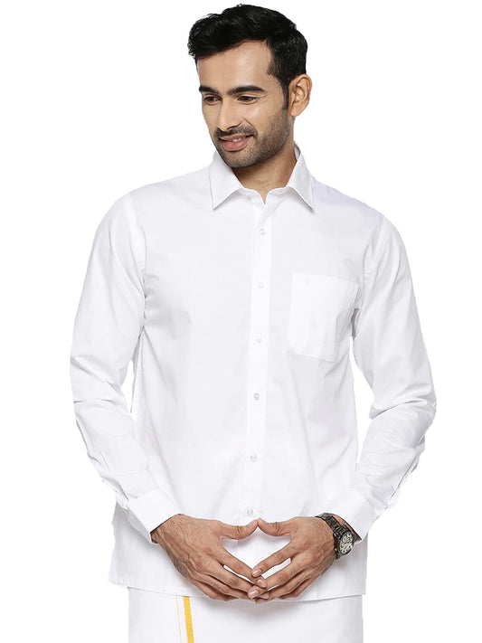 RAMRAJ COTTON Mens Cotton Solid White Full Sleeve Shirt (42;White)