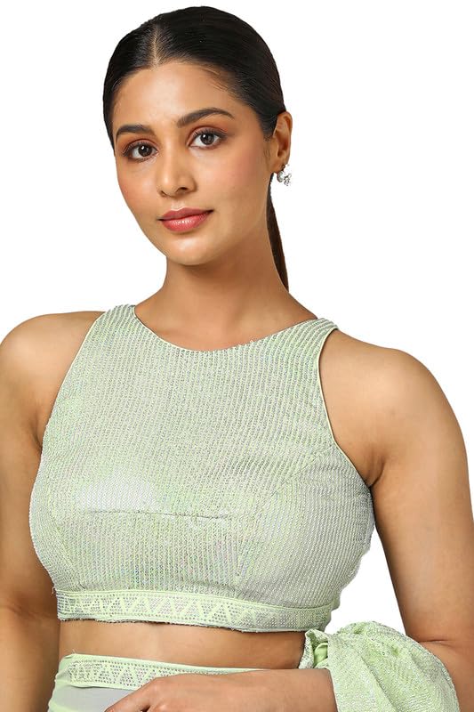 Soch Womens Light Green Embellished Georgette Saree With Sequins