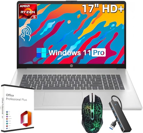 HP 17 Touchscreen Laptop, AMD Ryzen 5 7430U, (Beats i7 1355U), 64 GB RAM 2 TB SSD, 17.3 inch HD+ Anti Glare Display, Radeon Graphics, Wi-Fi 6, Bluetooth 5.4, Windows 11 Pro, Office Lifetime License