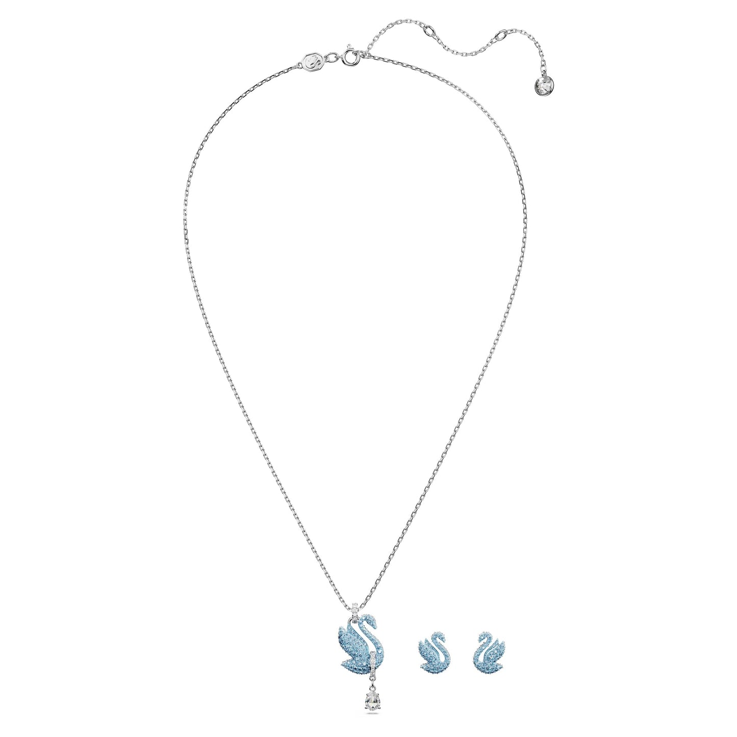 Swarovski Iconic Swan Pendant and Earrings set, Swan, Blue, Rhodium plated