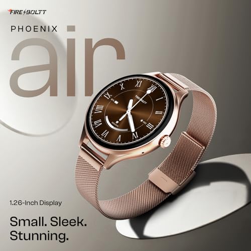 Fire-Boltt Phoenix Air Smart Watch 1.26” Round Display, Rotating Button, Wireless Charging, Ultra Lightweight Metal Body, Bluetooth Calling, Smartwatch with Silicone & Mesh Steel Straps Rose Metal