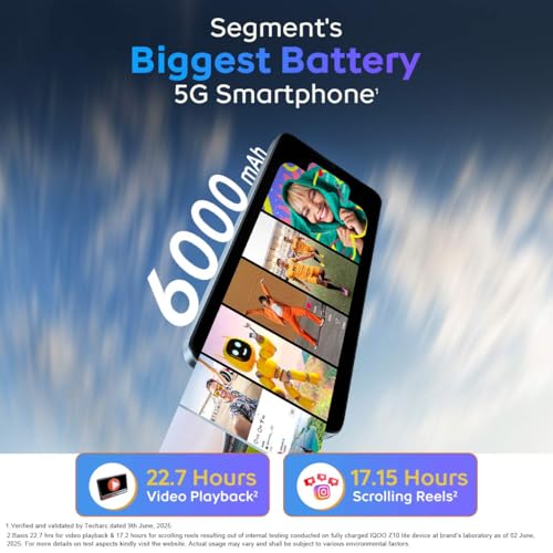 iQOO Z10 Lite 5G (Titanium Blue 2026, 4GB RAM, 64GB Storage) | Dimensity 6300 5G Processor | 50MP Sony AI Camera | 6000 mAh Battery | IP64 Rated & Military Grade Shock-Resistance*