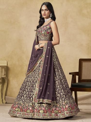 Zeel Clothing Women's Sequins and Thread Embroidered Work Georgette Lehenga Choli With Dupatta (5134-Women-Lehenga-Choli-Latest; Free size) (Light Purple)