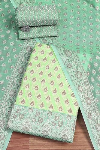 BIBA Women Green Cotton Unstitched Suit Set_FREE SIZE