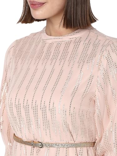 VERO MODA Women Textured Polyester Midi Beige A-Line Dress