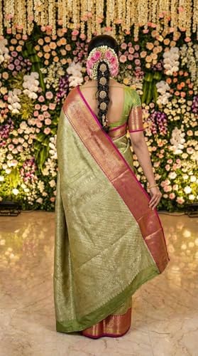 MIMOSA Women’s Green Art Silk Saree Woven with Zari Tissue | Kanjivaram Style Saree | Rich Pallu & Tassels | 6.2 Mtrs