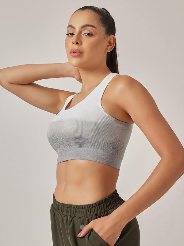 Clovia Women's Low Impact Printed Sports Bra with Removable Cups (BRS083P01_L_Grey)