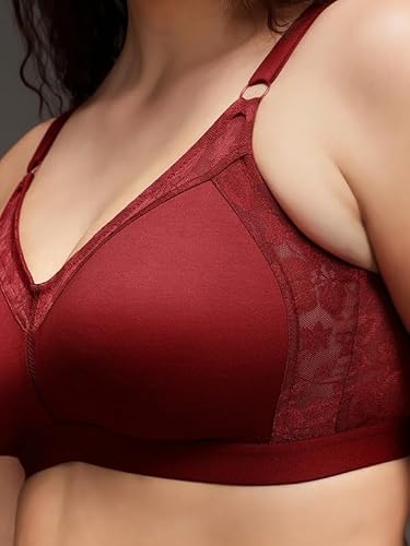 Clovia Women's Cotton Non-Padded Non-Wired Full Figure Spacer Cup T-Shirt Bra (BR2178G09_Maroon_40E)