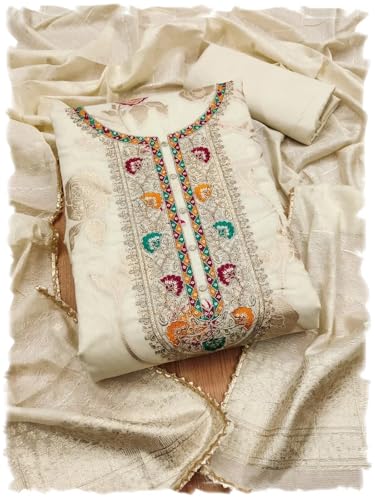 Leeli Peeri Designer Women's Chanderi Jacquard Embroidery Unstitched Salwar Suit Dress Material