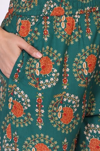 W for Woman Green Floral Printed Rayon Straight Kurta with Straight Pant and Dupatta Set (WS13526-127092-L)