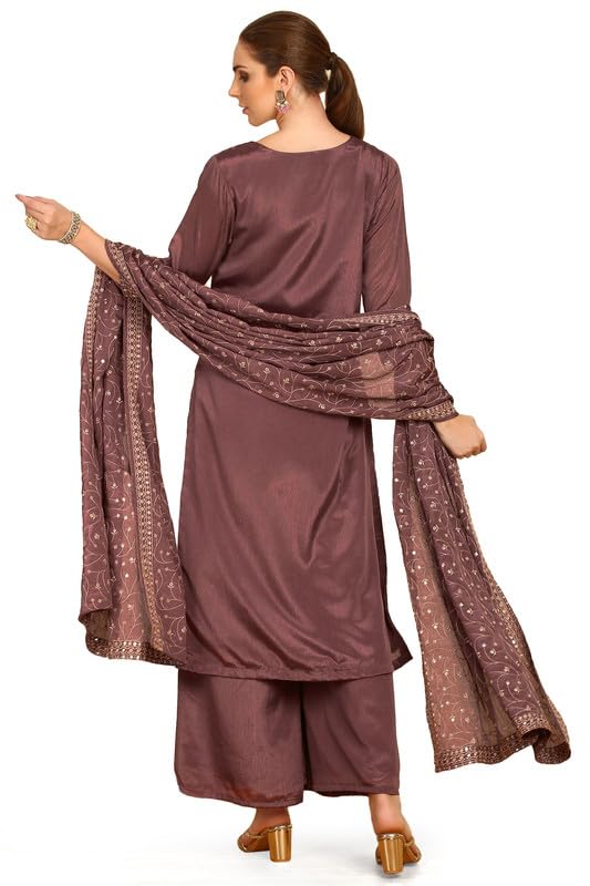 Soch Womens Mauve Yoke Embroidered Chinon Suit Set With Sequins