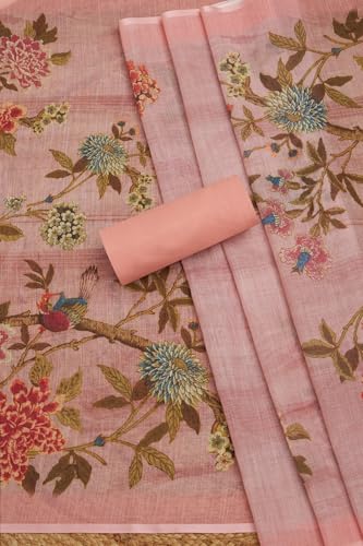 Soch Womens Peach Linen Floral Print Unstitch Dress Material With Sequins
