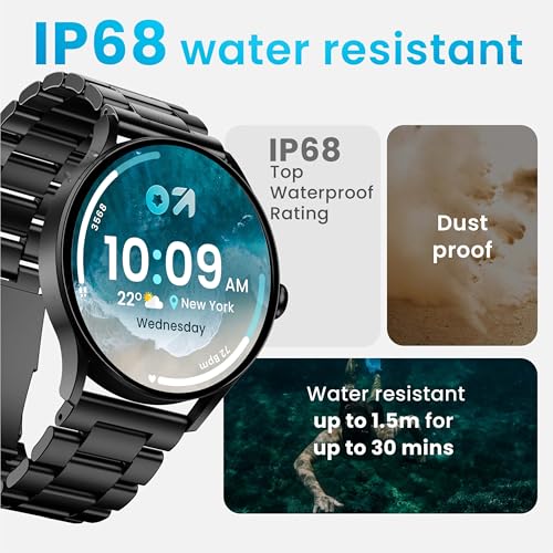 GOBOULT Rover Pro Smart Watch 1.43'' AMOLED, Free Straps, Bluetooth Calling, IP68, Zinc Alloy Frame, 1000 Nits Brightness, AI Voice Assistant, SpO2, 120+ Sports Mode Smartwatch (Metal Black)