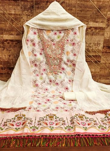 Leeli Peeri Designer Women's Cotton Floral Printed Embroidery Work Unstitched Salwar Suit Dress Material