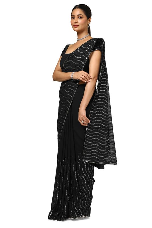 Soch Womens Black Sequin Embellished Georgette Saree