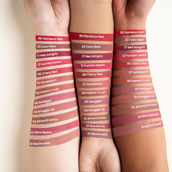 Charmacy Milano Stunning Longstay Liquid Lipstick (Almond Amour 03) - 5.6 ml, Velvet Intense Matte Finish, 12 Hours, Smudge Proof Lipstick, WaterProof Lipstick, KissProof, One Swatch Application