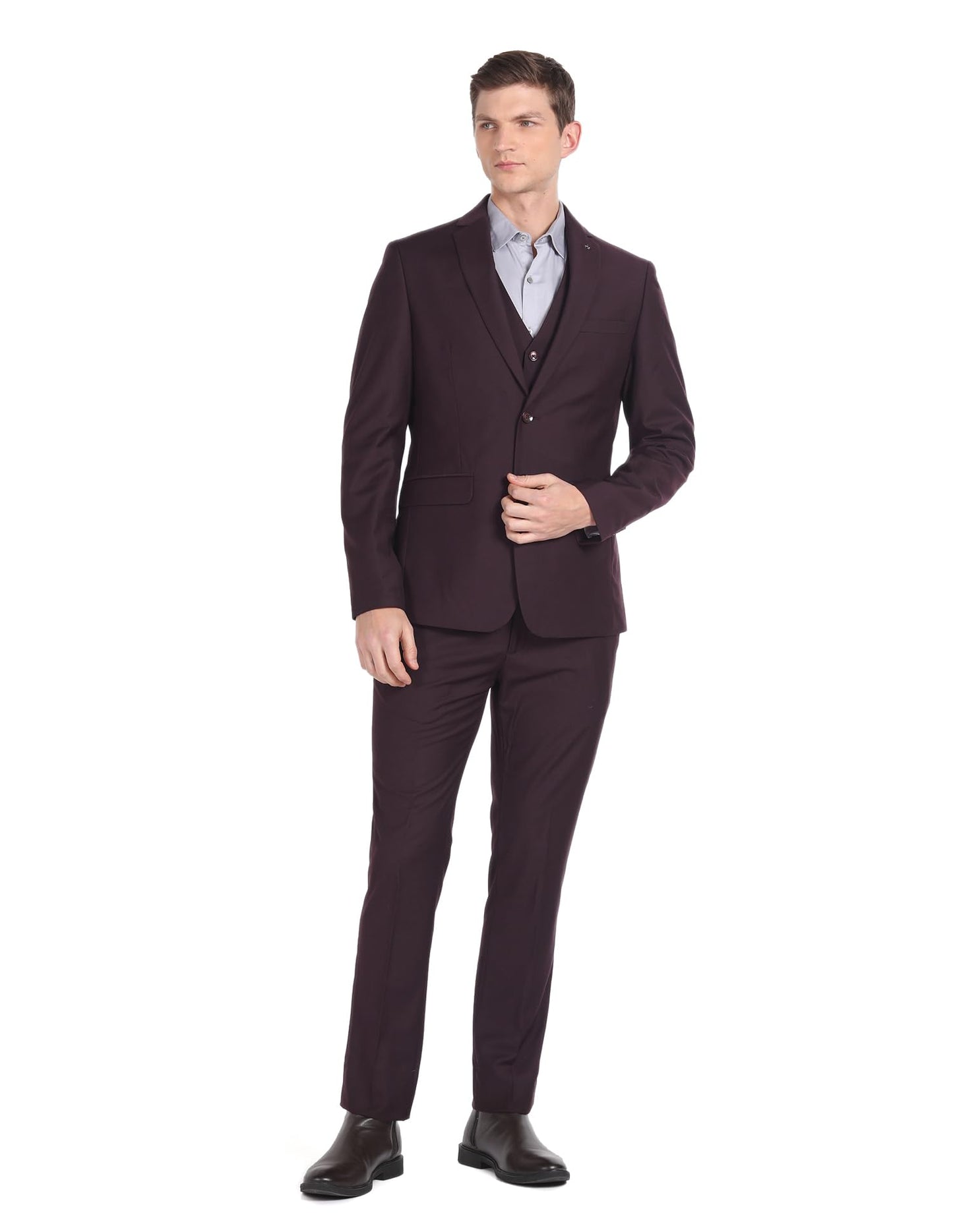 Arrow Men's Polyester Double Breasted Business Suit Pants Set (ARAGSU5582_Wine