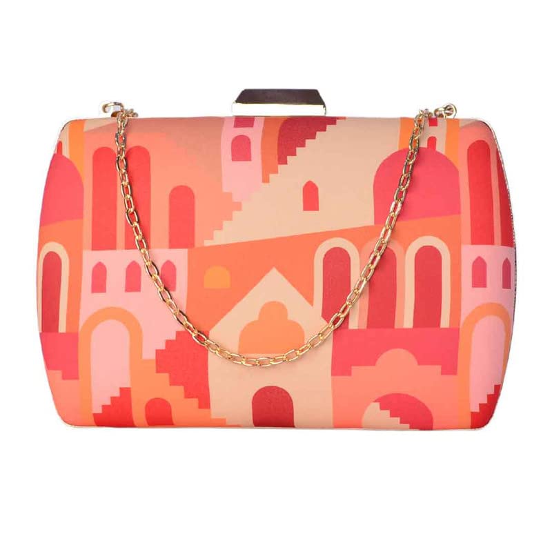 Artklim Red And Soft Pastel Door Printed Clutch