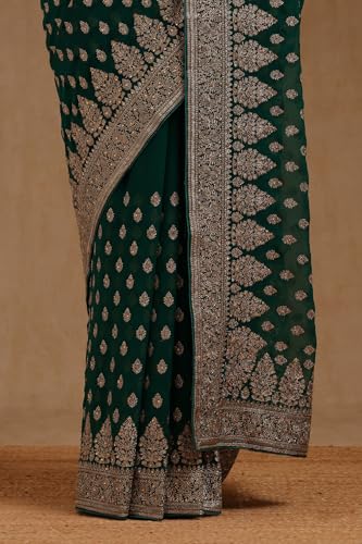 Soch Womens Teal Green Georgette Embroidered Saree With Zari