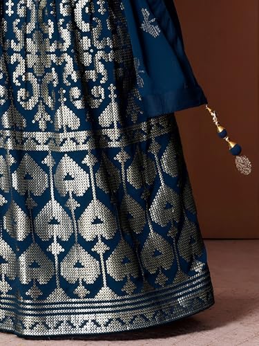 Zeel Clothing Sequins Thread Embroidered Work Pure Georgette Semi Stitched Lehenga Choli With Dupatta (5117-Blue-Women-Lehenga-Choli-Latest; Free Size)