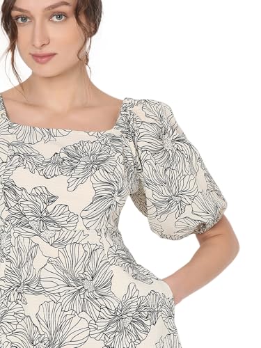 VERO MODA Women Floral Print Beige Polyester Above Knee Length A-line Dress