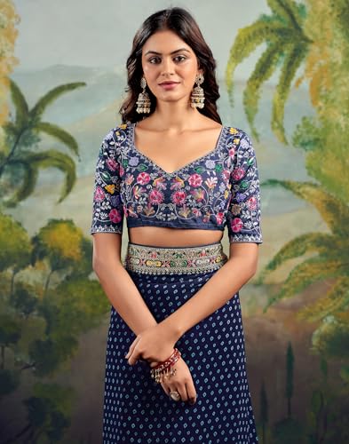 SIRIL Women's Georgette Bandhani Sequence Embroidery Saree With Unstitched Blouse Piece (4115S906_Blue)