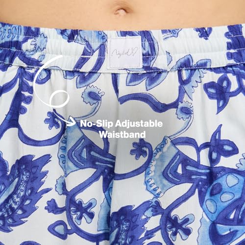 NYKD (NYS930 Printed Rayon Coords Night Suit for Women | Relaxed Fit V Neck Top with Non Slip Adjustable Waistband Shorts | Perfect for Sleep, Lounge & Everyday Wear - Blue