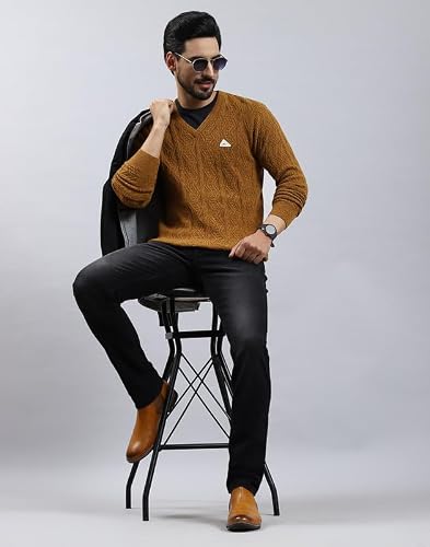 Monte Carlo Mendhi Self Print V Neck Pullover | Warm Woolen Pullover for Men | Soft Comfortable Knitted Winter Wear Sweater for Men's