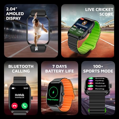 CULTSPORT Ace X1 2.04" Amoled Display,1000 NITS, Bluetooth Calling, 300mAh Battery, AOD Smartwatch (Charcoal Grey Strap, Free Size)