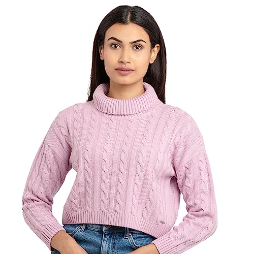 Status Quo Women’s Cable Knit Turtle Neck Sweater | Warm Winter Pullover | Soft Acrylic Knitwear | Regular Fit | Stylish & Cozy