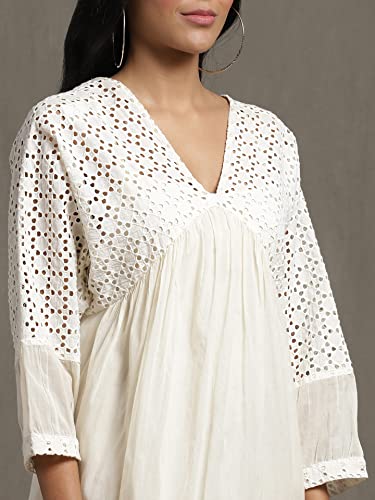 Ritu Kumar Ivory Gathered Schiffli Short Dress
