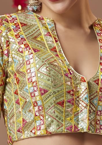 SALWAR STUDIO Pista Green Georgette V Neck Readymade Blouse