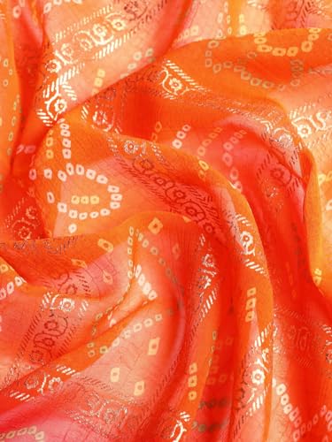 Pandadi Saree Women's Red Marble Georgette Mill Foil Bandhani with Intricate Work Border And Unstitched Blouse Piece