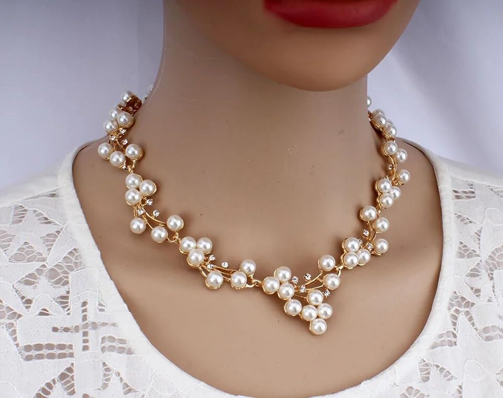 Shining Diva Fashion Women Latest Stylish Design Fancy Pearl Necklace Jewellery Set (15213s)