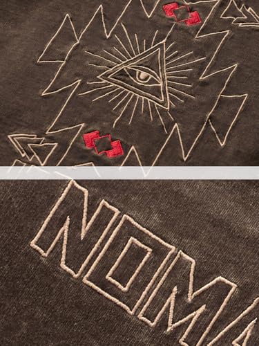 The Souled Store Nomad: Sandstorm Men and Boys Short Sleeves Round Neck Dark Brown Embroidered Tribal Casual Drop Shoulder Streetwear Trendy Super Oversized T-Shirt