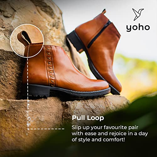 YOHO Tan Boot For Women Stylish and Comfortable| Mid Ankle Boot and Anti Skid Sole |Trendy,Zipper Casual Boots for Womens, Outdoor and Holiday Outings| Size-6