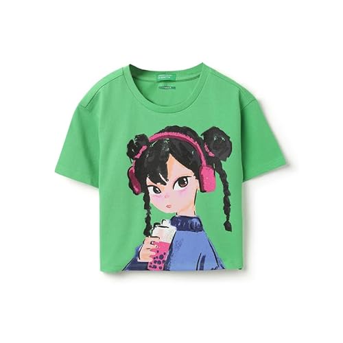 United Colors of Benetton Cropped Fit Round Neck Typography Pique T-Shirt