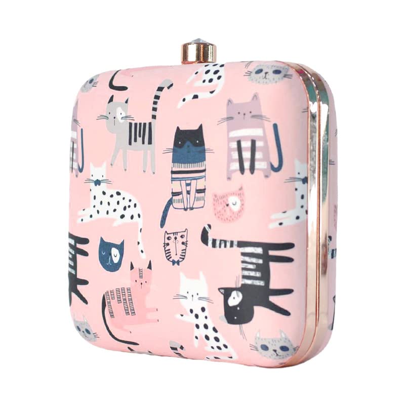 Artklim Baby Pink Cat Printed Clutch