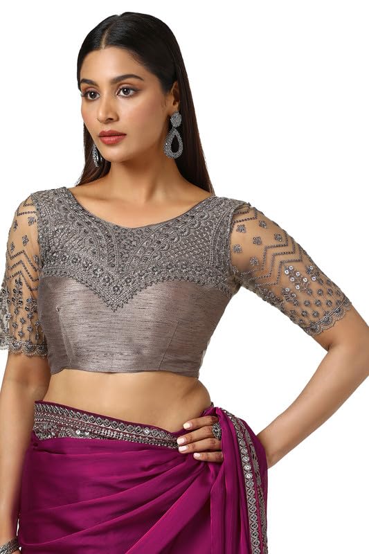 Soch Womens Wine Crepe Embroidered Saree With Sequins