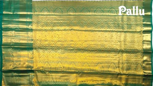 VFCollections Women's Traditional Handloom Kanchipuram Silk Pure Pattu Sarees | Rich Zari Woven Design | Bridal Saree | Unstitched Blouse (VFC647-4)