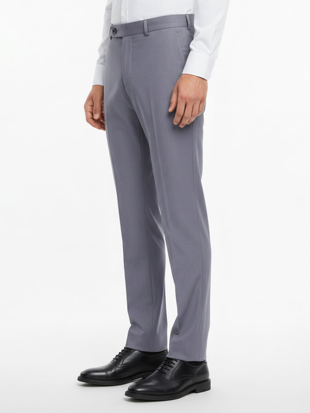 Park Avenue Men Slim Fit Solid Pattern Poly Viscose Blend Flat Front Formal Trouser Medium Grey