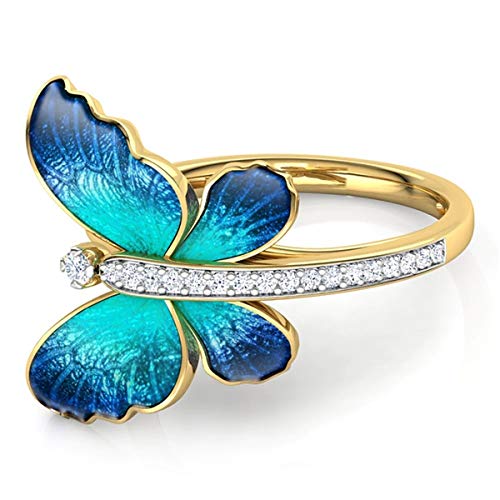 RUVEE 18K Gold-Plated Butterfly Ring with Blue Enamel Wings & Cubic Zirconia – Fashion Jewelry for Women & Girls