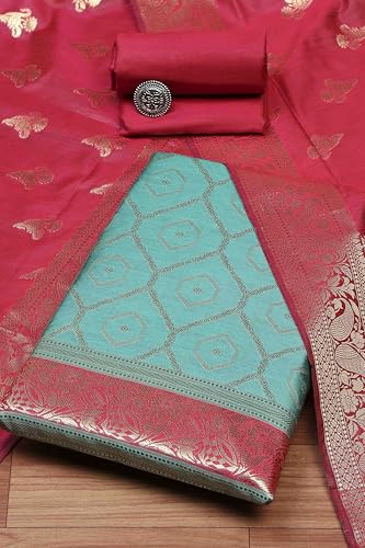 BIBA Women Rama Green Chanderi Unstitched Suit Set_FREE SIZE