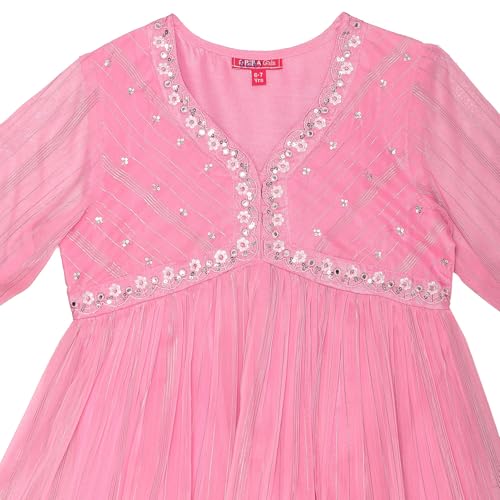 BIBA Girl's Pink Polyester Blend Gathered Kurta Set