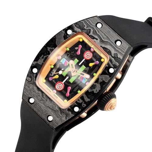 FEICE Women's Automatic Wrist Watch Fashion Skeleton Mechanical Watch with Carbon Fiber Strap Waterproof Wristwatch for Ladies FM606Black