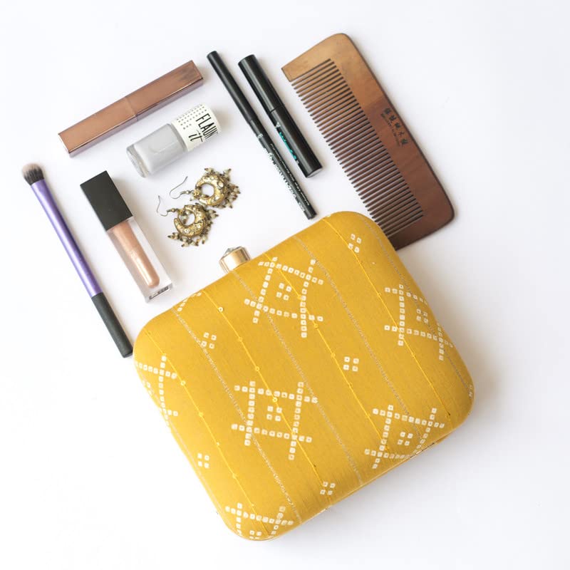 Artklim Mustard Golden Box Shaped Clutch